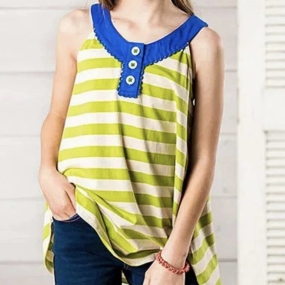 Matilda Jane Girls Size 12 Striped Swing Tank Top Green Blue NWOT
